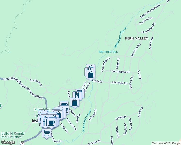 map of restaurants, bars, coffee shops, grocery stores, and more near 54960 Pine Crest Avenue in Idyllwild-Pine Cove