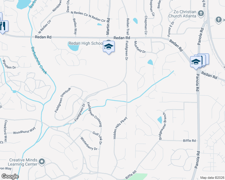 map of restaurants, bars, coffee shops, grocery stores, and more near 5166 Golfbrook Court in Stone Mountain