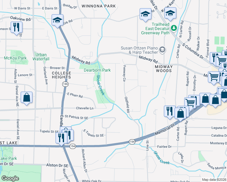 map of restaurants, bars, coffee shops, grocery stores, and more near 1486 Deerwood Drive in Decatur
