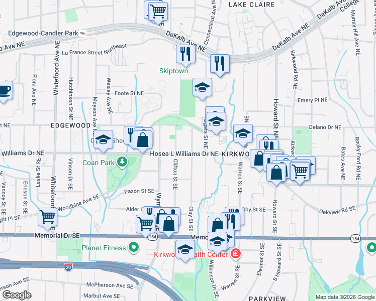 map of restaurants, bars, coffee shops, grocery stores, and more near 1738 Hosea L Williams Drive Northeast in Atlanta