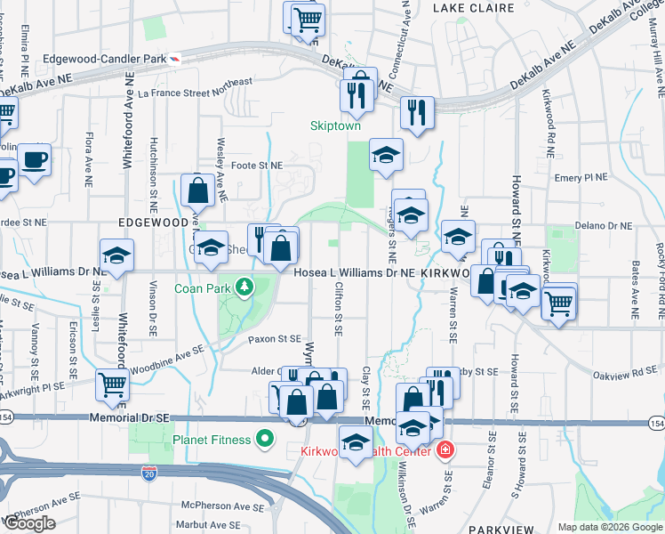 map of restaurants, bars, coffee shops, grocery stores, and more near 1690 Hosea L Williams Drive Northeast in Atlanta