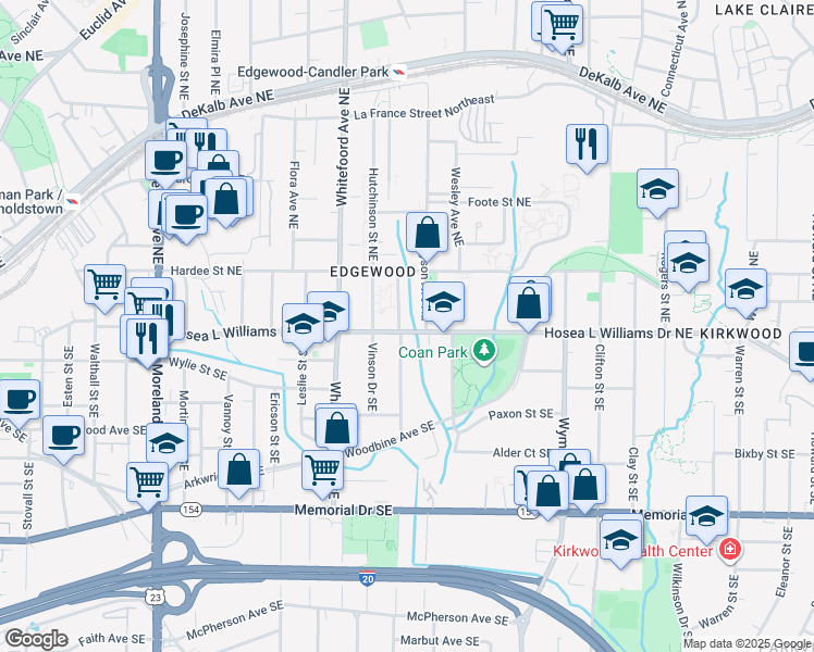 map of restaurants, bars, coffee shops, grocery stores, and more near 1483 Hosea L Williams Drive Southeast in Atlanta