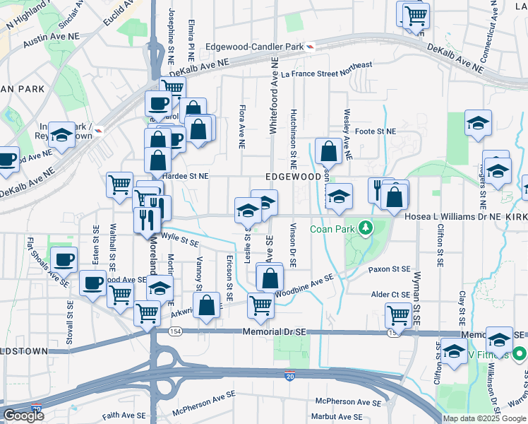 map of restaurants, bars, coffee shops, grocery stores, and more near 1401 Hosea L Williams Drive Northeast in Atlanta