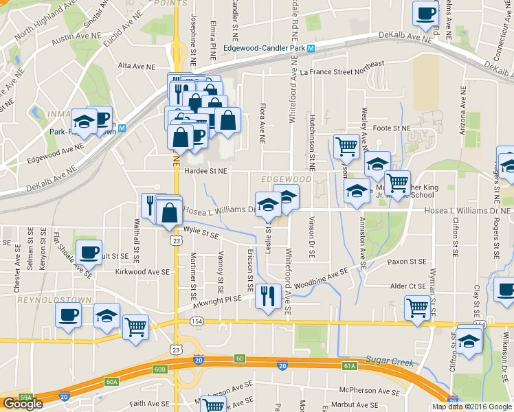 map of restaurants, bars, coffee shops, grocery stores, and more near 1337 Hosea L Williams Drive Northeast in Atlanta