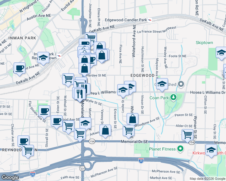 map of restaurants, bars, coffee shops, grocery stores, and more near 1304 Hosea L Williams Drive Northeast in Atlanta