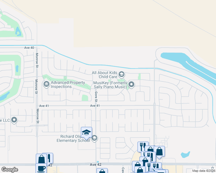map of restaurants, bars, coffee shops, grocery stores, and more near 82600 Lordsburg Drive in Indio