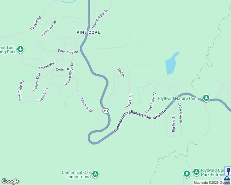 map of restaurants, bars, coffee shops, grocery stores, and more near Lakeview Drive in Idyllwild-Pine Cove