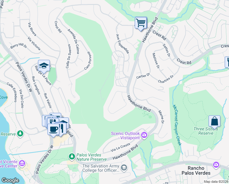 map of restaurants, bars, coffee shops, grocery stores, and more near 6751 Alta Vista Drive in Rancho Palos Verdes