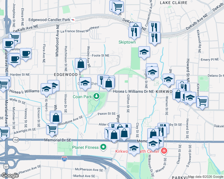 map of restaurants, bars, coffee shops, grocery stores, and more near 1628 Hosea L Williams Drive Northeast in Atlanta