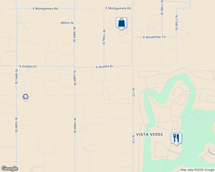 map of restaurants, bars, coffee shops, grocery stores, and more near 17047 East Dixileta Drive in Rio Verde