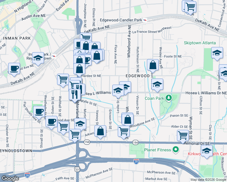 map of restaurants, bars, coffee shops, grocery stores, and more near 1337 Hosea L Williams Drive Northeast in Atlanta