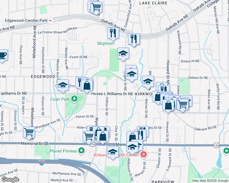 map of restaurants, bars, coffee shops, grocery stores, and more near 1738 Hosea L Williams Drive Northeast in Atlanta
