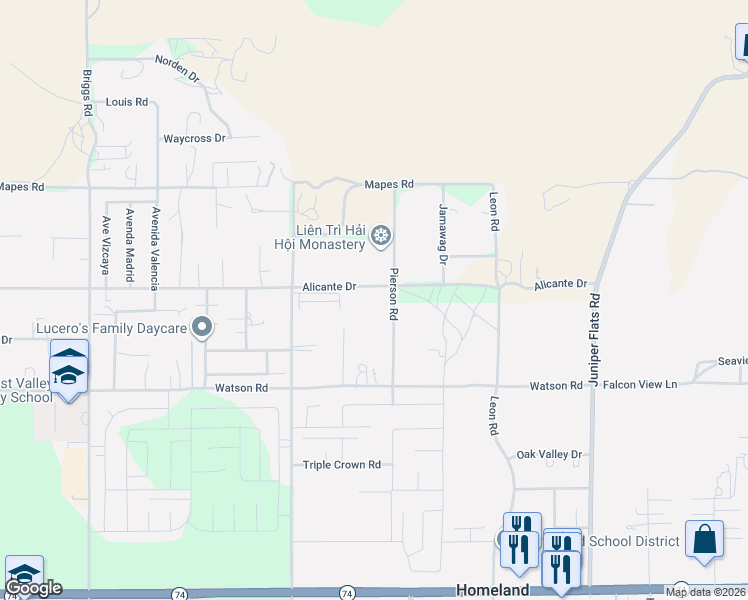 map of restaurants, bars, coffee shops, grocery stores, and more near 25312 Charina Lane in Homeland