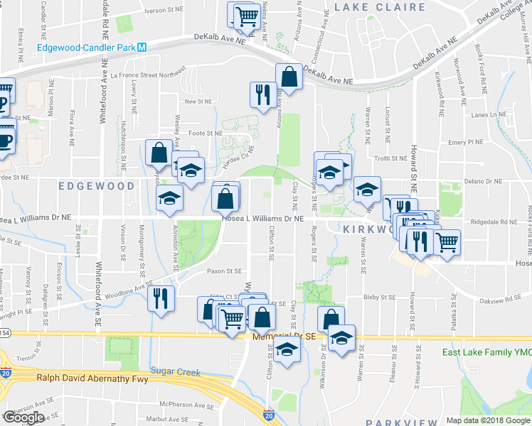 map of restaurants, bars, coffee shops, grocery stores, and more near 1690 Hosea L Williams Drive Northeast in Atlanta