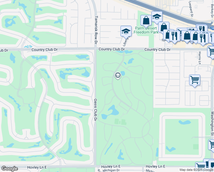 map of restaurants, bars, coffee shops, grocery stores, and more near 40553 Pebble Beach Circle in Palm Desert