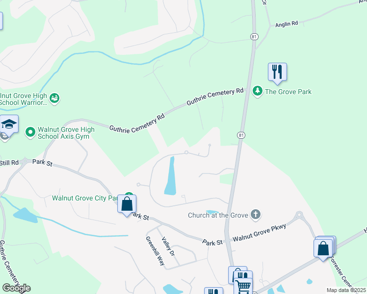 map of restaurants, bars, coffee shops, grocery stores, and more near 2410 Emerald Drive in Loganville