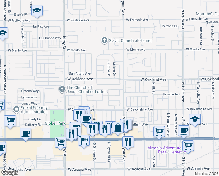 map of restaurants, bars, coffee shops, grocery stores, and more near 1962 Calle Amargosa in Hemet