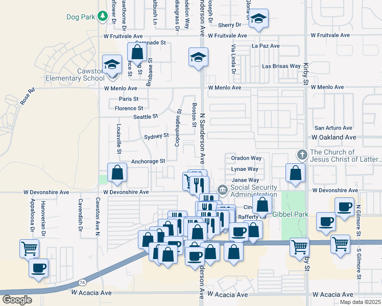 map of restaurants, bars, coffee shops, grocery stores, and more near 451 Westminster Place in Hemet