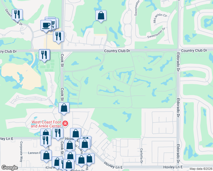 map of restaurants, bars, coffee shops, grocery stores, and more near 208 Wagon Wheel Road in Palm Desert