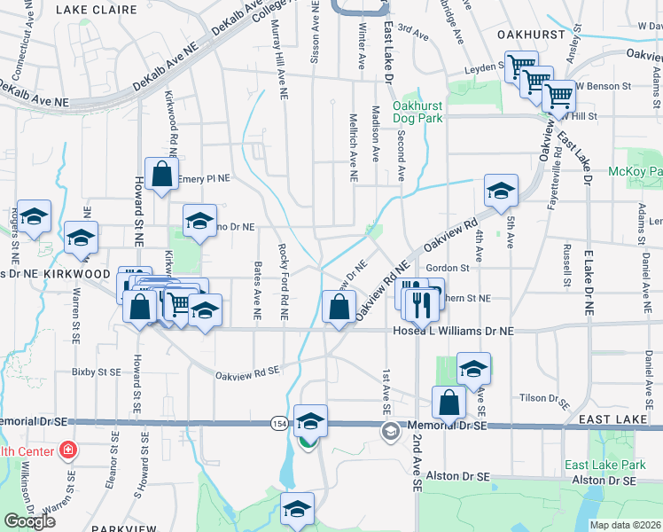 map of restaurants, bars, coffee shops, grocery stores, and more near 2259 Ridgedale Road Northeast in Atlanta
