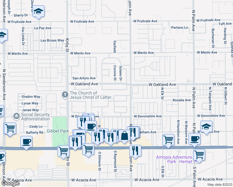 map of restaurants, bars, coffee shops, grocery stores, and more near 1950 Calle Amargosa in Hemet