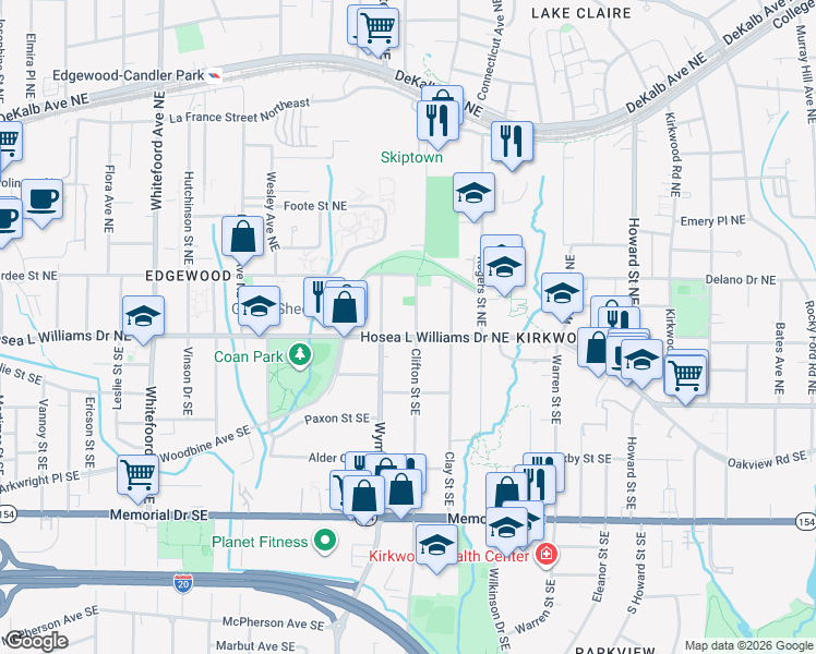 map of restaurants, bars, coffee shops, grocery stores, and more near 16 Clifton Street Southeast in Atlanta