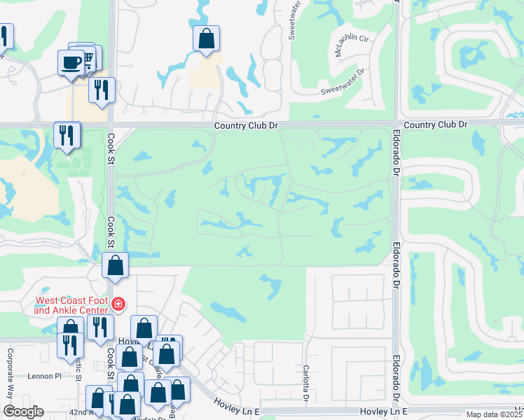 map of restaurants, bars, coffee shops, grocery stores, and more near 287 Wild Horse Drive in Palm Desert