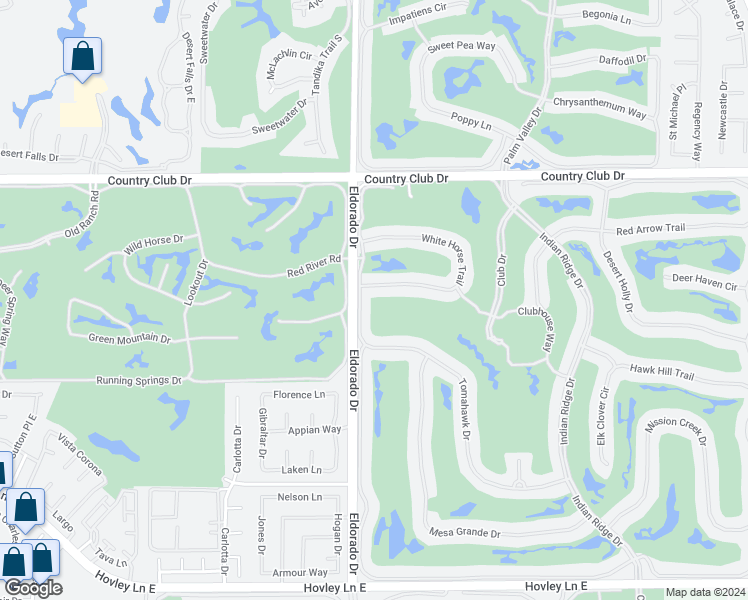 map of restaurants, bars, coffee shops, grocery stores, and more near 430 White Horse Trail in Palm Desert