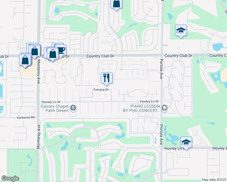 map of restaurants, bars, coffee shops, grocery stores, and more near 40600 Vía Fonda in Palm Desert
