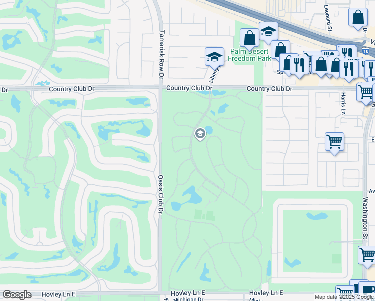 map of restaurants, bars, coffee shops, grocery stores, and more near 40591 Pebble Beach Circle in Palm Desert