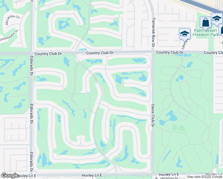 map of restaurants, bars, coffee shops, grocery stores, and more near 293 Desert Holly Drive in Palm Desert