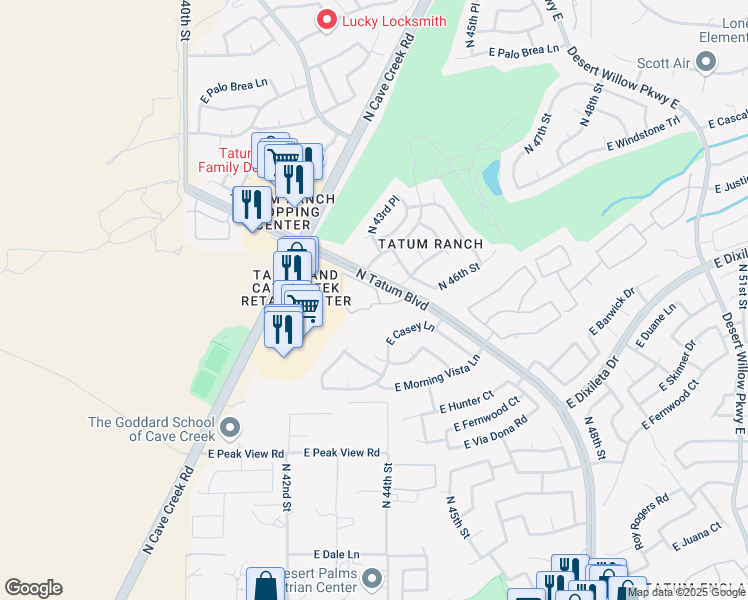 map of restaurants, bars, coffee shops, grocery stores, and more near 29623 North 44th Place in Cave Creek