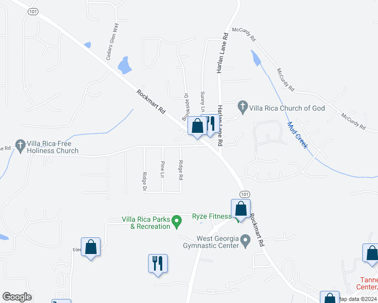 map of restaurants, bars, coffee shops, grocery stores, and more near 1090 Lake Paradise Road in Villa Rica