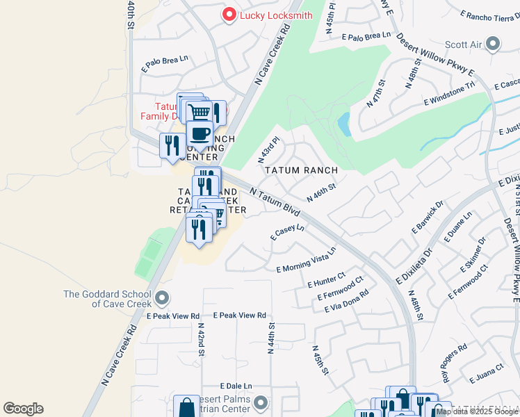 map of restaurants, bars, coffee shops, grocery stores, and more near 29623 North 44th Place in Cave Creek