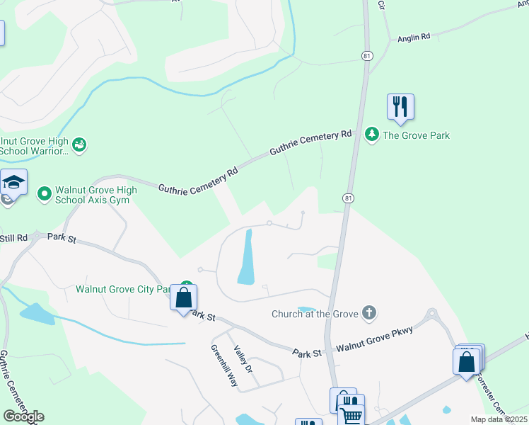 map of restaurants, bars, coffee shops, grocery stores, and more near 2410 Emerald Drive in Loganville