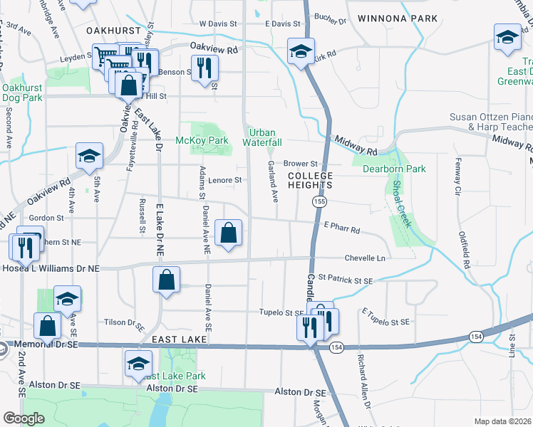 map of restaurants, bars, coffee shops, grocery stores, and more near 120 East Pharr Road in Decatur