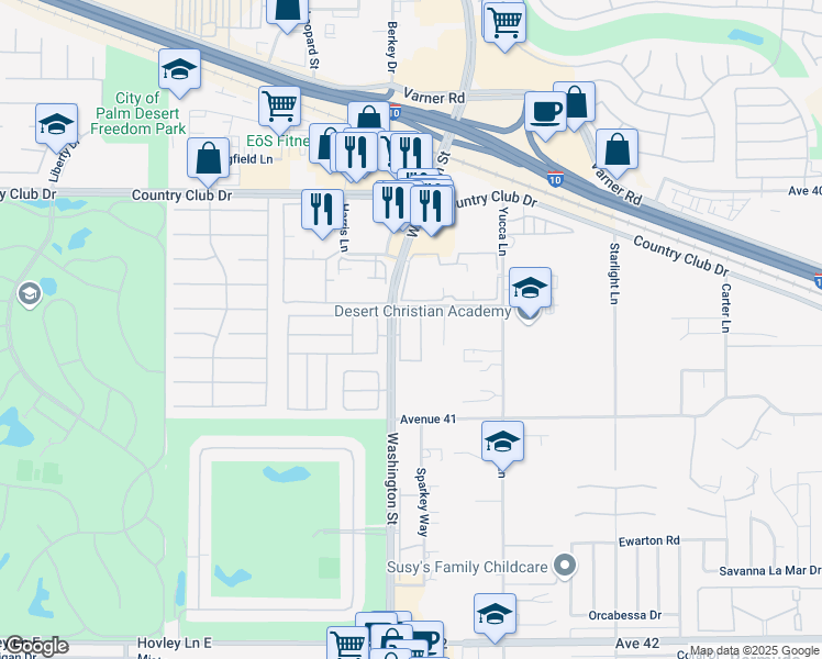map of restaurants, bars, coffee shops, grocery stores, and more near 40600 Washington Street in Bermuda Dunes