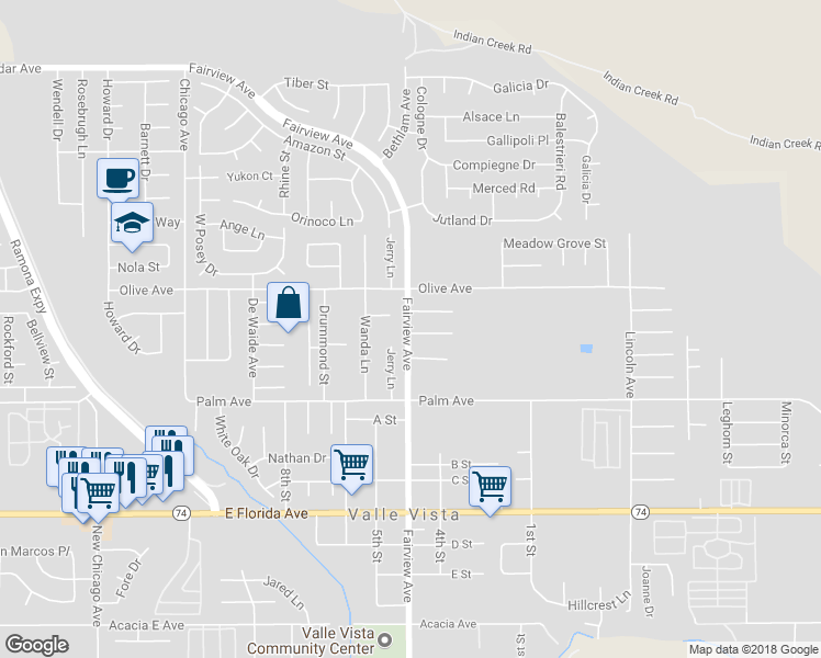 map of restaurants, bars, coffee shops, grocery stores, and more near 25456 Fairview Avenue in Hemet