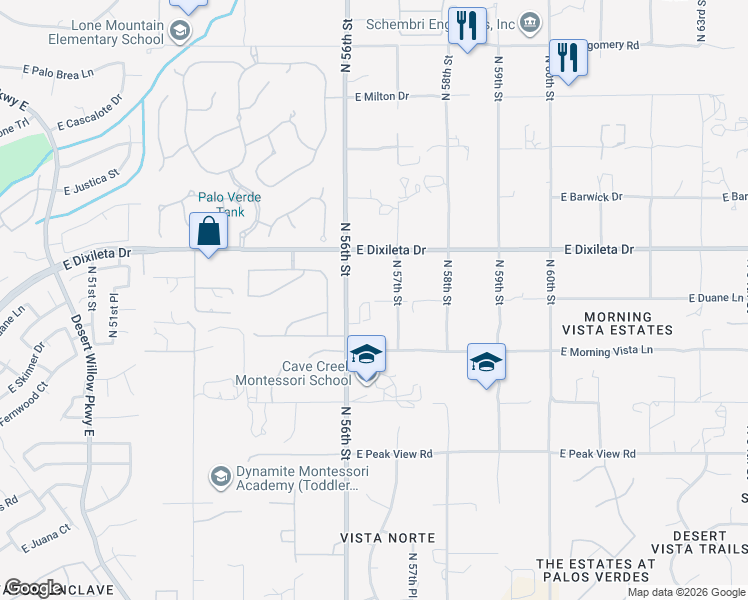 map of restaurants, bars, coffee shops, grocery stores, and more near 5600 East Duane Lane in Cave Creek
