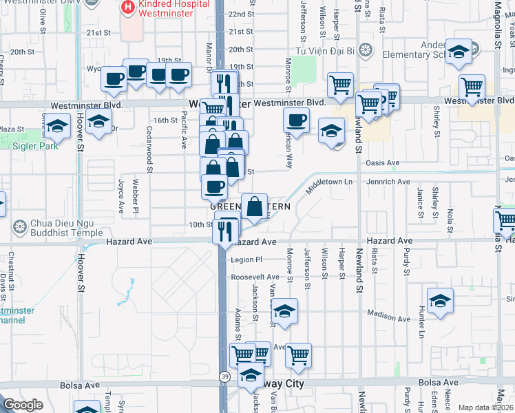 map of restaurants, bars, coffee shops, grocery stores, and more near in Westminster