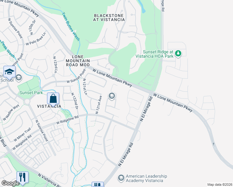 map of restaurants, bars, coffee shops, grocery stores, and more near 7082 West Lone Tree Trail in Peoria