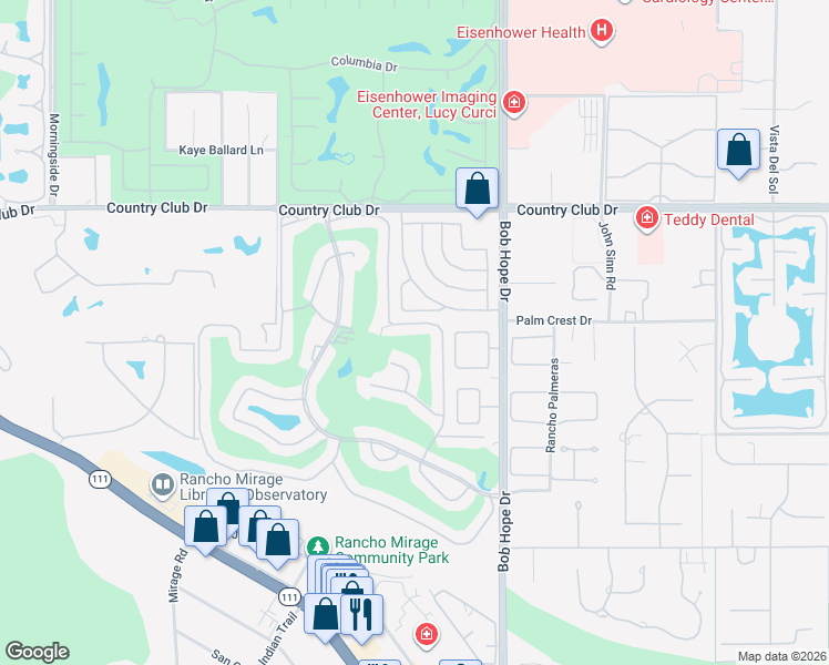 map of restaurants, bars, coffee shops, grocery stores, and more near 37 Sierra Madre Way in Rancho Mirage