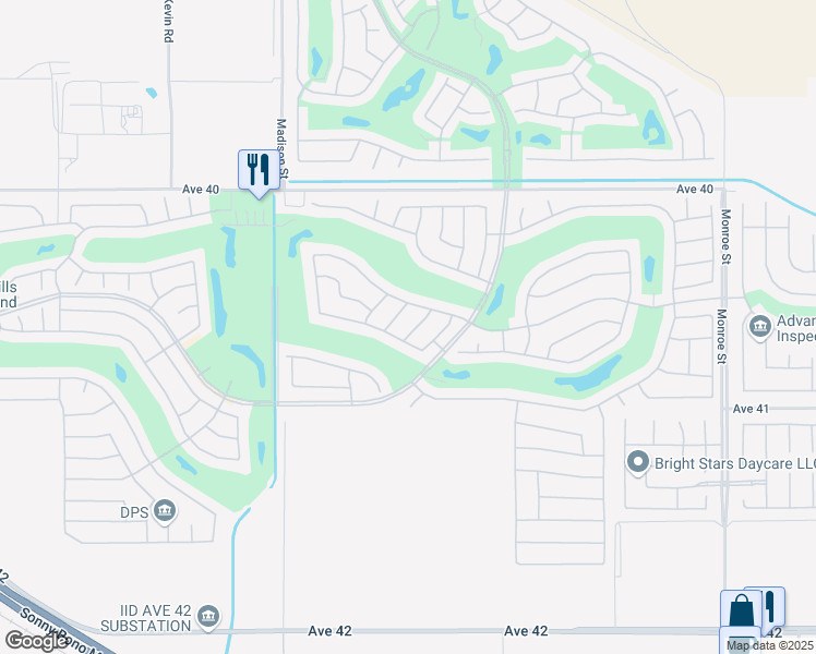 map of restaurants, bars, coffee shops, grocery stores, and more near 40637 Calle Balderas in Indio