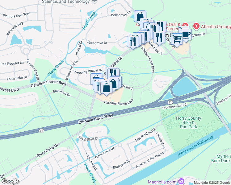 map of restaurants, bars, coffee shops, grocery stores, and more near 4030 River Oaks Drive in Myrtle Beach
