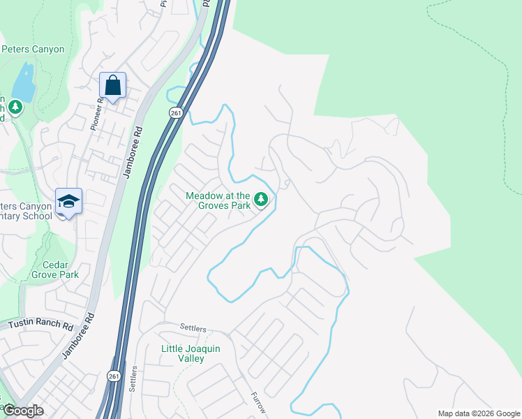 map of restaurants, bars, coffee shops, grocery stores, and more near 225 Woody Knoll in Irvine