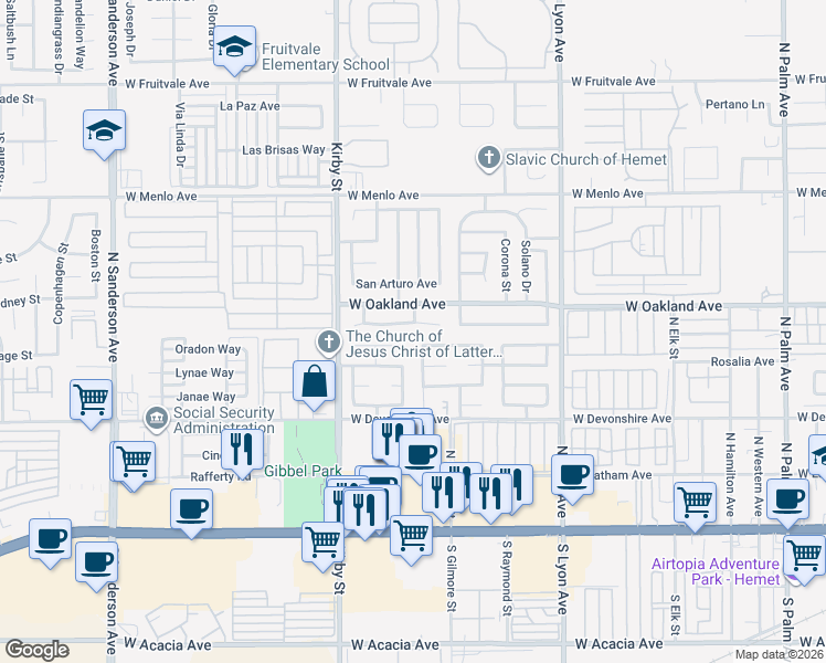 map of restaurants, bars, coffee shops, grocery stores, and more near 2221 San Bernardo Avenue in Hemet