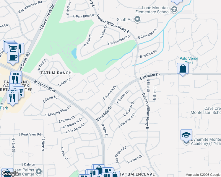 map of restaurants, bars, coffee shops, grocery stores, and more near 4942 East Barwick Drive in Cave Creek