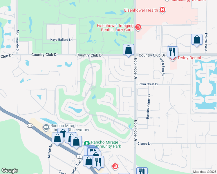 map of restaurants, bars, coffee shops, grocery stores, and more near 37 Sierra Madre Way in Rancho Mirage