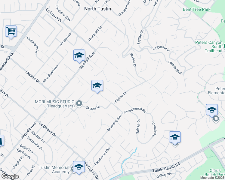 map of restaurants, bars, coffee shops, grocery stores, and more near 1772 Las Brisas Drive in Santa Ana