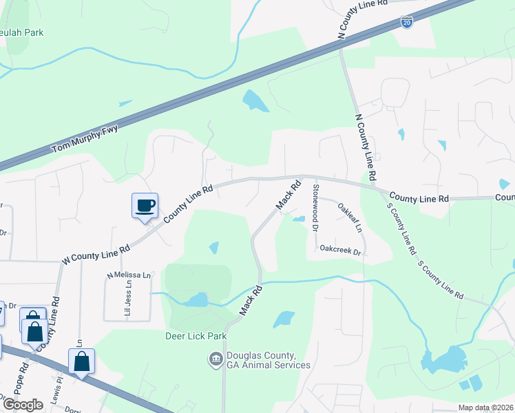 map of restaurants, bars, coffee shops, grocery stores, and more near 1903 Maxine Lane in Douglasville